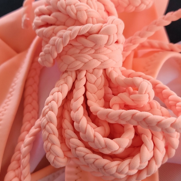 Peachy One Piece Swimsuit rope detail tie deep V front removable padding 🍑 - Picture 4 of 7